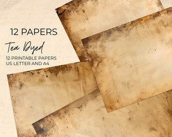 Tea Dyed Paper, Digital Coffee Stained Junk Journal Papers - Antique Papers  Background paper for craft