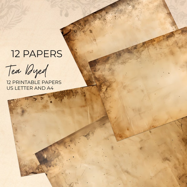 Tea Dyed Paper, Digital Coffee Stained Junk Journal Papers - Antique Papers  Background paper for craft