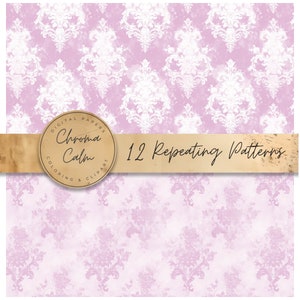 Pink Damask Grunge Papers, Seamless Victorian Patterns,  Digital Pink Damask Wallpaper, Aged Distressed Scrapbook Supplies