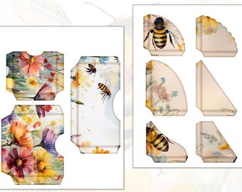 Bee Junk Journal Printable Pockets, Digital Ephemera Kit for Crafting and Scrapbooking Supplies