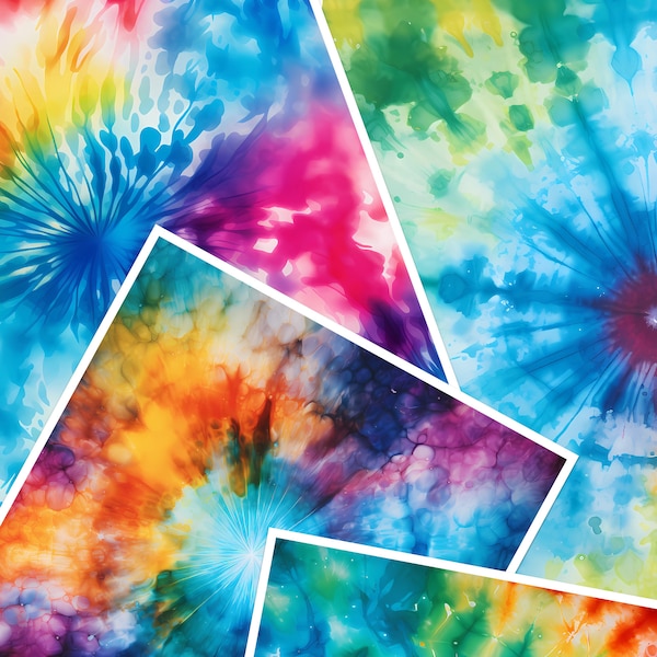 Tie Dye Printable Paper Pack - Rainbow Digital Decorative Backgrounds for card making and paper crafts
