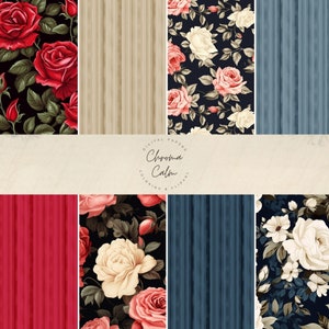 Retro Floral Paper - Seamless Repeated Rose Pattern - Vintage Rose Paper Pack for Scrapbooking, Cards, Crafts, Rose Scrapbook Papers