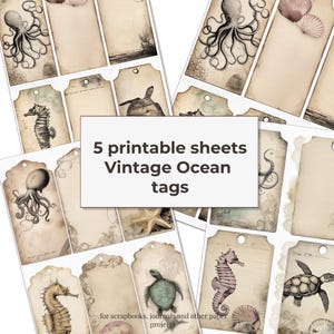 Vintage Ocean Tags,  Sea Journal Ephemera, Digital download, Gift Tags