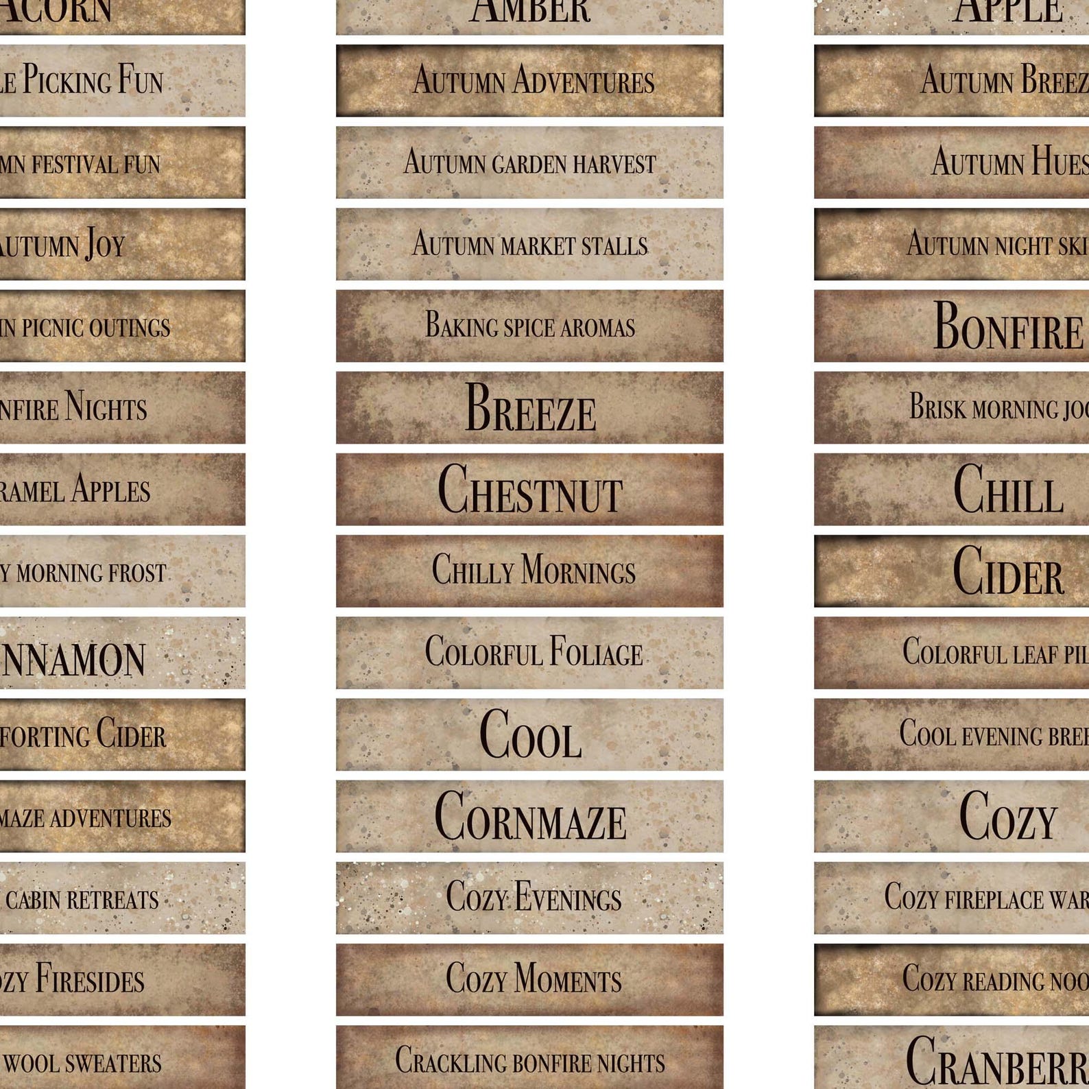 Sentiment Strips Autumn Junk Journal Words, Printable Rustic Labels for ...
