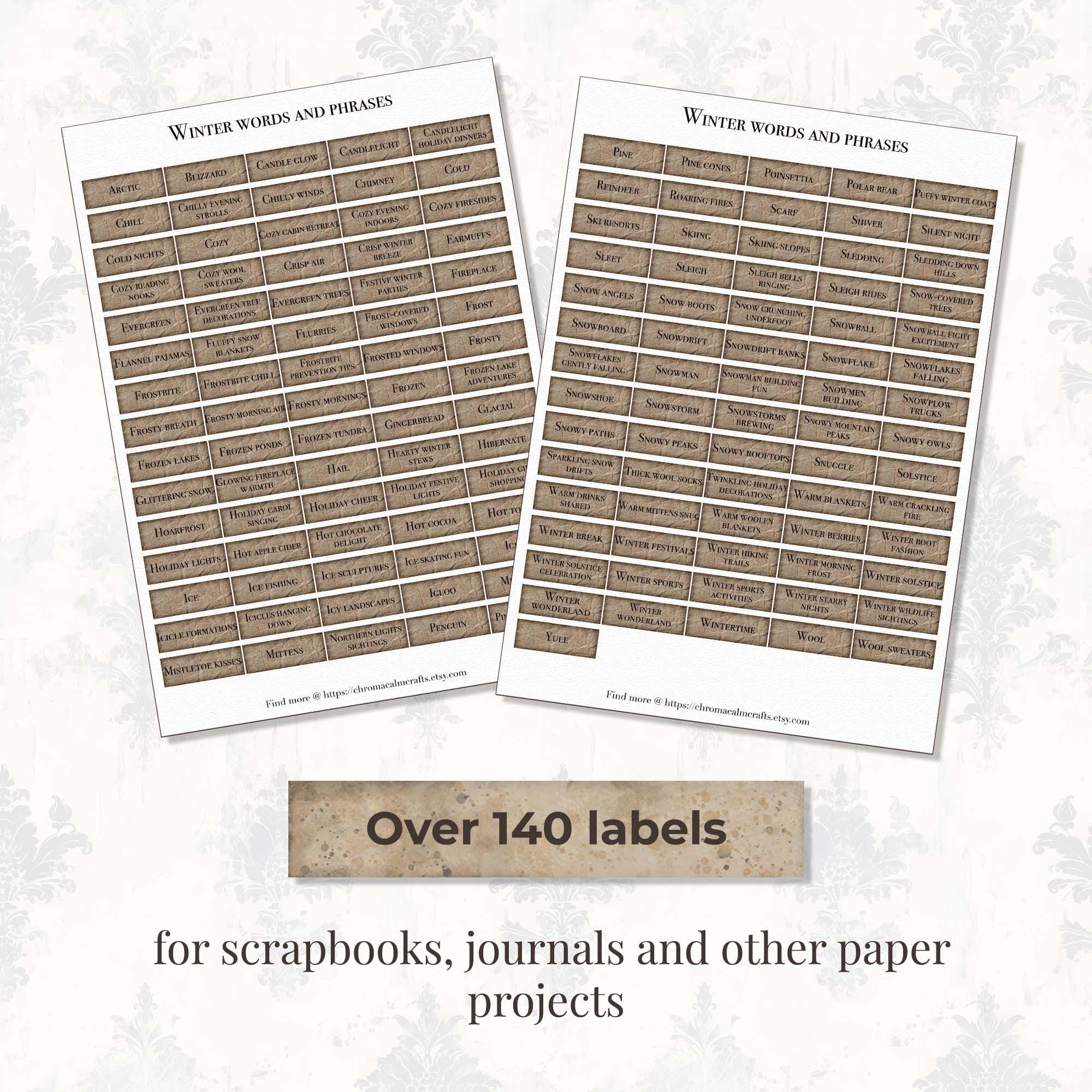 Winter Rustic Labels Sentiment Strips Winter Junk Journal Words, Digital Download Winter ...