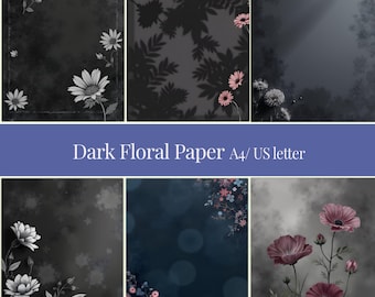 Dark Floral Paper Pack, Smoky Botanical Printable Papers, Moody Vintage Journal Backgrounds, Gothic Floral Scrapbook Pages