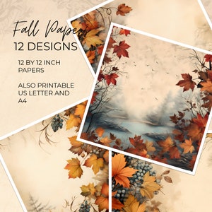 Fall Leaves Decorative Scrapbook Autumn Digital Paper Pack Kit - Fall Digital Papers Craft Diy