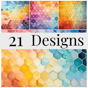 Papel digital de acuarela con diseño de panal, fondos hexagonales, papel para álbum de recortes JPG de 12 x 12 pulgadas