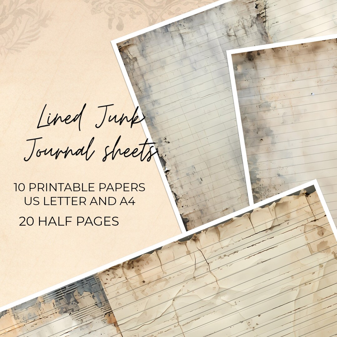 Digital Download Junk Journal Lined Paper, Printable Antique Journal ...