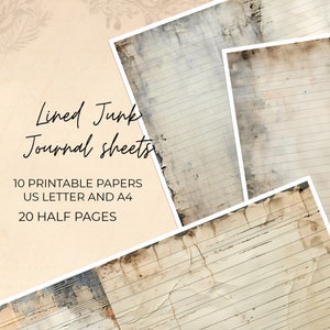 Digital Download Junk Journal Lined Paper, Printable Antique Journal, Notebook Papers