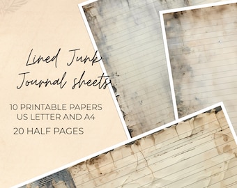 Digital Download Junk Journal Lined Paper, Printable Antique Journal, Notebook Papers