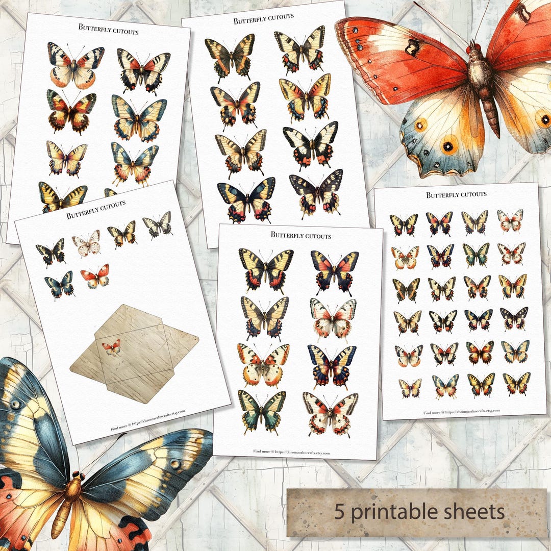 Sticker Butterfly Project Butterfly Crafting Stickers, Printable Junk Journal Fussy Cuts, Digital ...