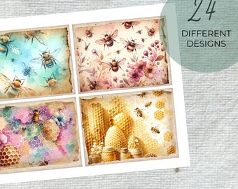 Bee Journal Cards, Printable Digital Ephemera for Junk Journals, Crafting Supplies, Vintage Bee Cards, Download