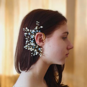 Nessun piercing all'orecchio, orecchini a cartilagine, orecchini a cerchio con perle, accessorio per capelli da sposa, fascia per le orecchie da sposa, finto piercing, gioielli per capelli da sposa boho