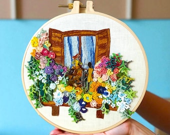 Finished hand embroidered floral hoop art 3D Colorful textile wall hanging French cottage decor Women, mom, gardener, grandma birthday gift