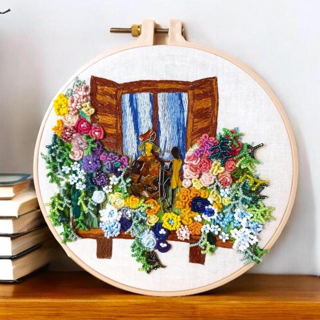 Finished Hand Embroidered Floral Hoop Art 3D Colorful Textile Wall ...