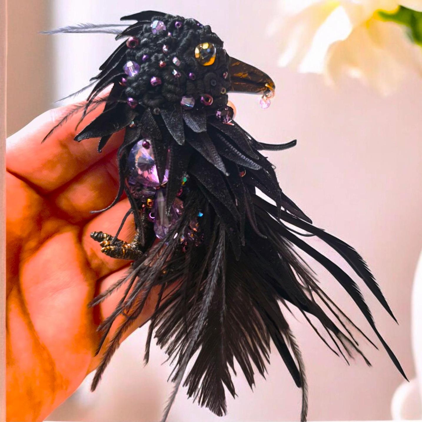 Extra Large Black Raven Gold Brooch Pin - Metal Crow Bird Jewelry, No Gemstone - View #4