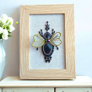 Oddities curiosities Mini framed art Insect shadow box Goth wall hanging 3D faux taxidermy Black bug desk decoration Beetle bookshelf decor