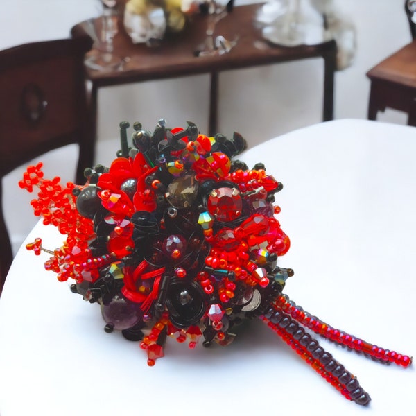 Beaded flower brooch bouquet Nature inspired brooch embroidered pin Boutonniere Elderly mom gifts Broaches for women