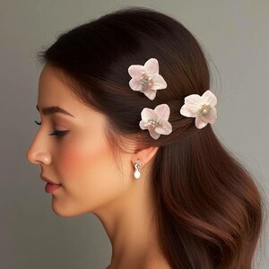 Pink blossom orchid bridal hair pin set Floral hair piece Cold porcelain flower bridesmaid hair clip Garden wedding headpiece Boho 2025 gift