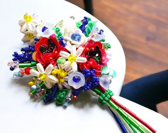 Beaded flower brooch bouquet Handmade poppy brooch Nature inspired brooch pin Boutonniere Elderly mom gifts Broaches for women