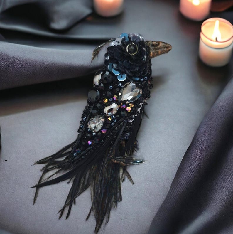 EMBROVERSE Mystic Raven Moonlight Embroidered Back Patch - 7.9x10.2 Inch, Iron-On, Gothic Witchy Design