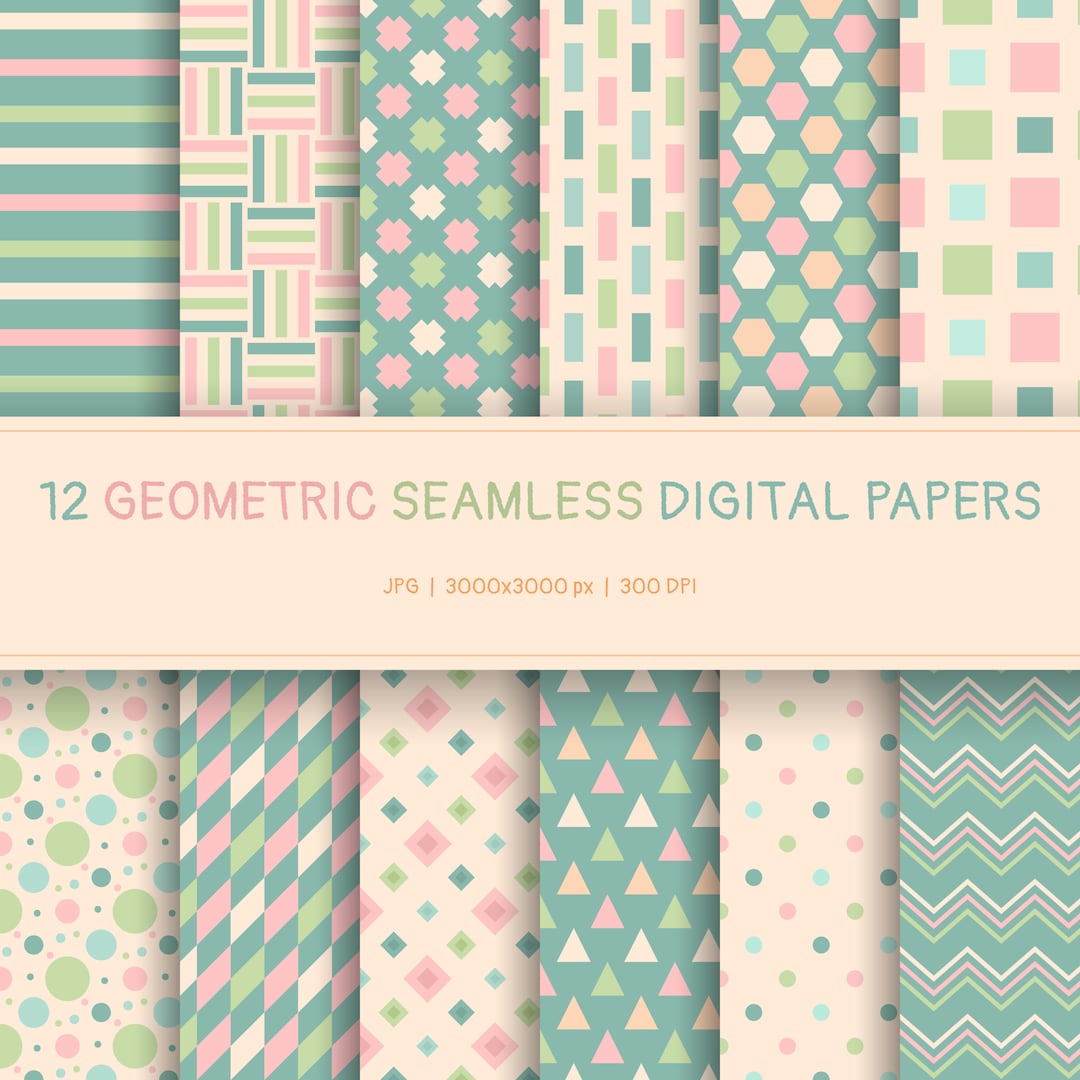 12 Geometric Seamless Repeat Pattern, Background, Printable Digital ...