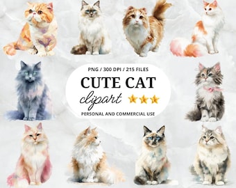 Watercolor Cat PNG Bundle | Holiday Pet Clipart for Sublimation, Digital Download, Cute Feline Art for Crafters, Digital Download, Cute cat