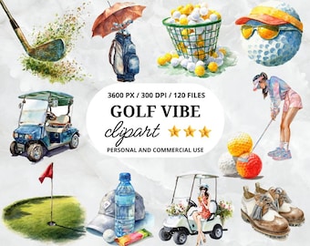 Golf Vibe Clipart PNG Bundle 300DPI Sports Aesthetic Graphics for Golf Party Decor, Scrapbooking, Apparel Design & Digital Projects, Caddy