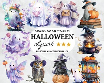 Halloween Clipart PNG Bundle Spooky Cute Graphics for Sublimation, Stickers, Party Invitations, Scrapbooking & DIY Crafts  cute ghost png