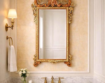 antique florentine carved wood & gilt mirror – italian rococo revival – circa 1880–1910 – ornate full length 62 inch