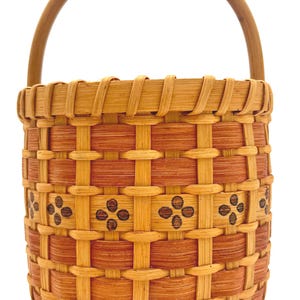 vintage adele schaper signed handwoven basket with bentwood handle & floral band – 10.5”