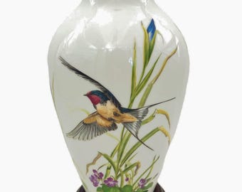 Vintage Franklin Porcelain Vase: Meadowland Bird & Iris, Signed - Etsy