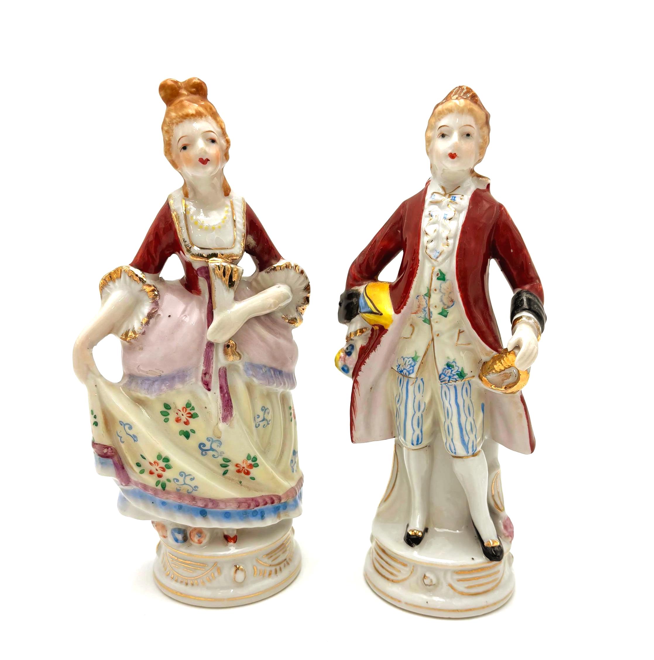 Vintage Made in Japan Porcelain Figurines Pair Colonial Couple Hand Painted Victorian Style Court Figures 1940s 1950s Romantic Decor