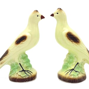Vintage Brazilian Mint Green Ceramic Bird Figurines, Pair of Mid Century Birds on Floral Bases, Brazil Pottery, Cottagecore Decor