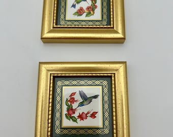 vintage pair of small framed hummingbird prints