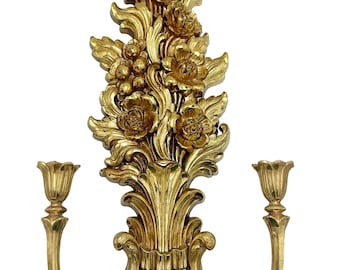 Vintage Syroco Gold Floral Wall Sconce – Hollywood Regency Decor