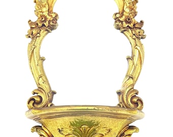 vintage syroco bright gold wall mirror with shelf – model 2327
