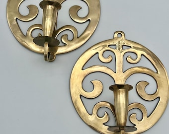 pair of vintage brass wall sconce candleholders
