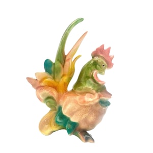 vintage ceramic elephant figurine dated 1981 | trunk up good luck decor | pastel glazed elephant sculpture | eclectic shelf accent