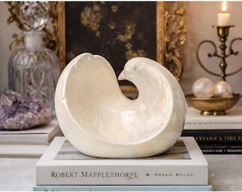 vintage opalescent white ceramic dove sculpture abstract bird art modernist hollywood regency decor