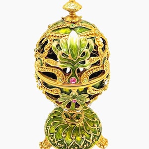 FH 1349 ELENA EGG jeweled emerald green faberge style trinket box with original box