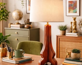 vintage handcrafted wood table lamp
