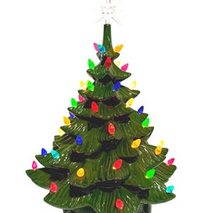 Vintage Ceramic Christmas Tree with Lights, Green Tabletop Holiday Decor