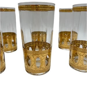 vintage culver ltd “antigua” 22k gold highball glasses – set of 8 mid-century modern barware