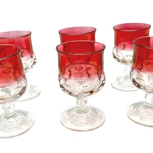 Vintage Kings Crown Thumbprint Ruby Flash Cordial Glasses Set of 6