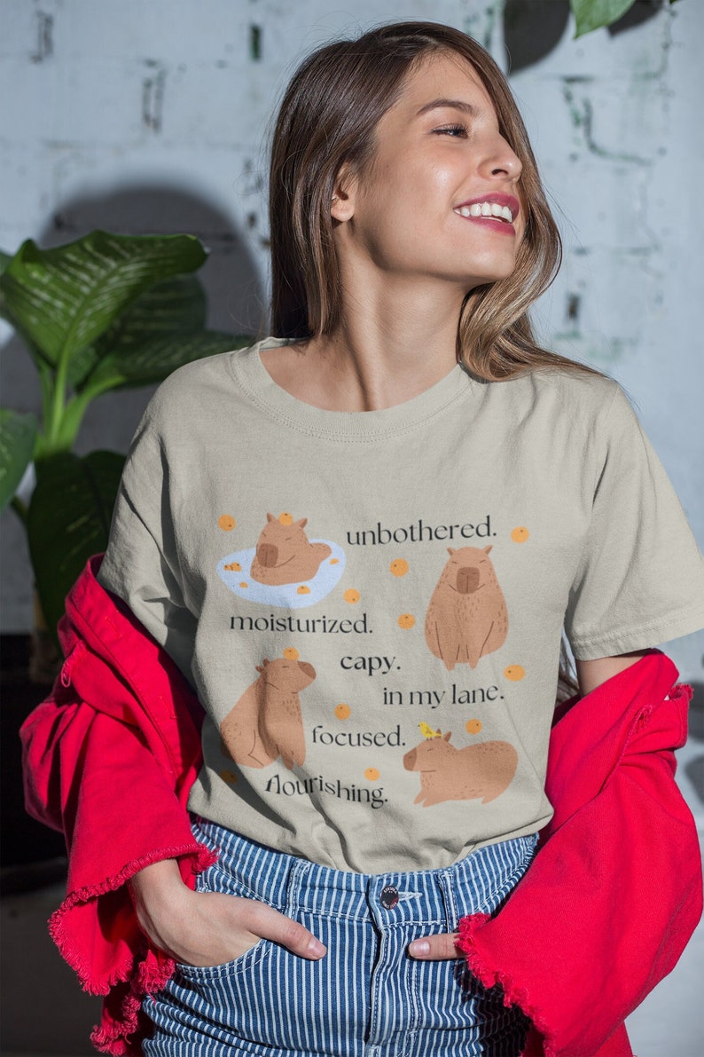 Capybara T Shirt - Funny Unbothered Design Tee - Soft Airlume Cotton, Cozy Fall Style, Casual Comfortable Fit image 1
