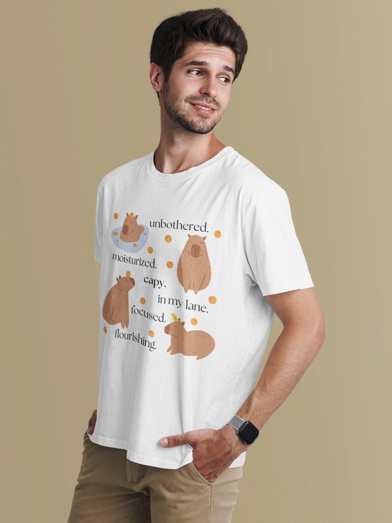 Capybara T Shirt - Funny Unbothered Design Tee - Soft Airlume Cotton, Cozy Fall Style, Casual Comfortable Fit image 3