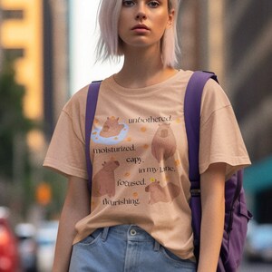 Capybara T Shirt - Funny Unbothered Design Tee - Soft Airlume Cotton, Cozy Fall Style, Casual Comfortable Fit image 4