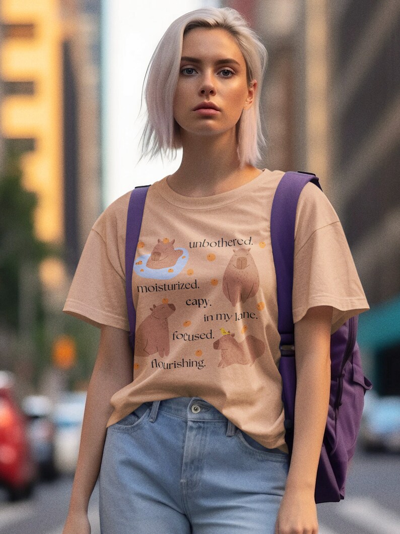 Capybara T Shirt - Funny Unbothered Design Tee - Soft Airlume Cotton, Cozy Fall Style, Casual Comfortable Fit image 4